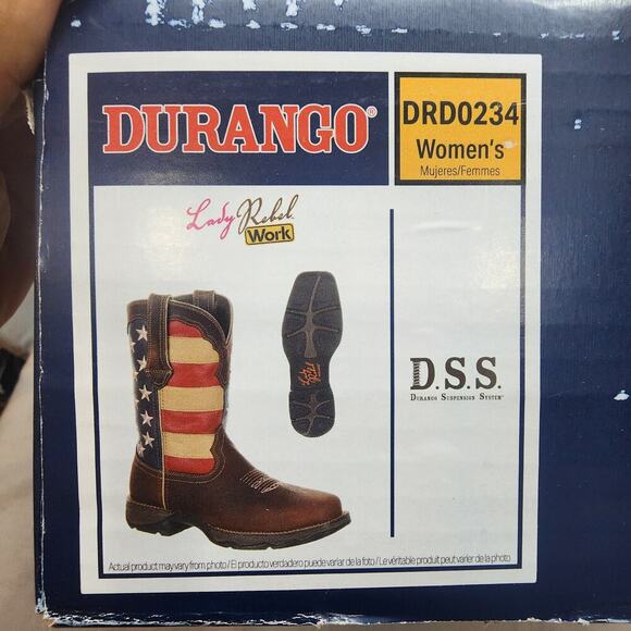 NIB Durango Women's Size 8.5M Lady Rebel Patriotic Flag Work Boot - Steel Toe - Picture 10 of 11